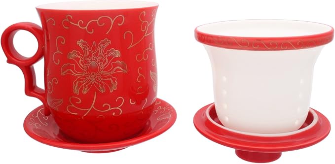 Porcelain Tea Cup with Infuser Lid and Saucer Sets
