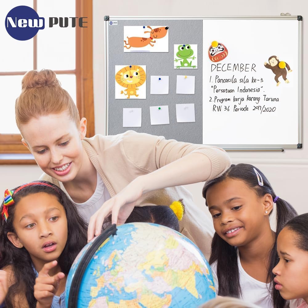 White Board and Cork Board Combo - 36 x 24 Inches Large Dry Erase Whiteboard and Bulletin Board, Magnetic Wall Pin Display Board for Home, Classroom & Office, 24"x36" Grey