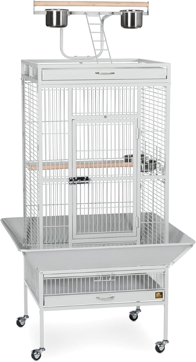 Suburban Sophistication Playtop Bird Home with Spacious Design, Durable Materials, Removable Perches Small/Pewter White