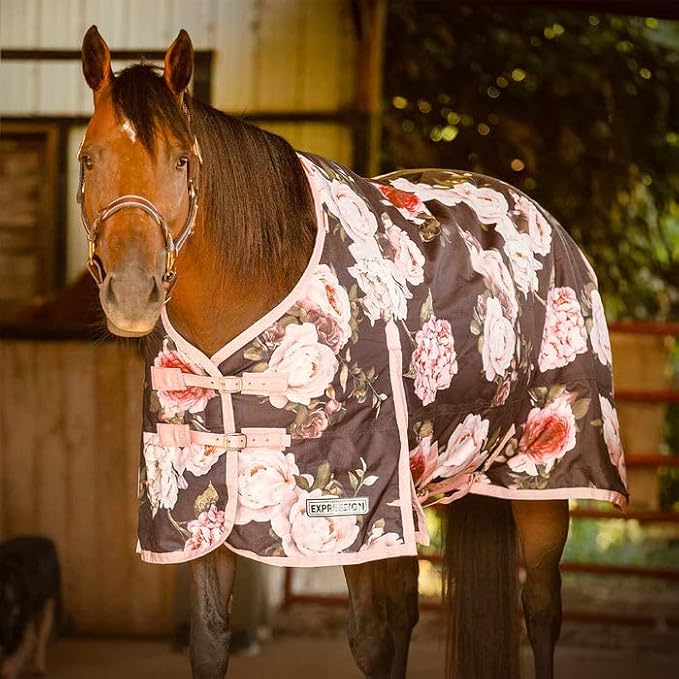 Jeffers Expression 1200 Denier Standard Neck Turnout Blanket, Rose Garden, 87" - Waterproof, Breathable Horse Blanket with 240 gram of Polyfill, Ideal Protection for Winter, Medium Weight