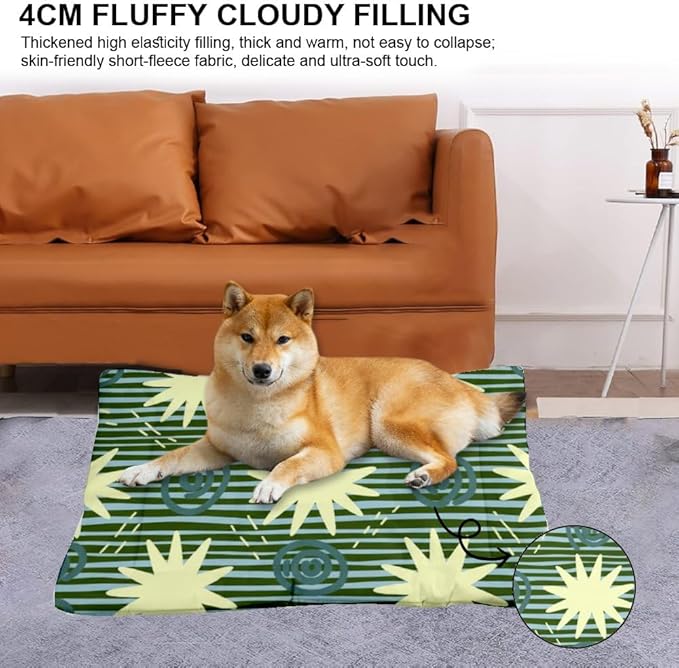 Green Stripes Star Dog Bed Pads Dog Mats for Crates Kennel Pads for Crates Washable Crate Bed Washable Non-Slip Small Crate Pillow Mats Cages Pillows Medium Dogs Indoor Outdoor 24X18 Inch