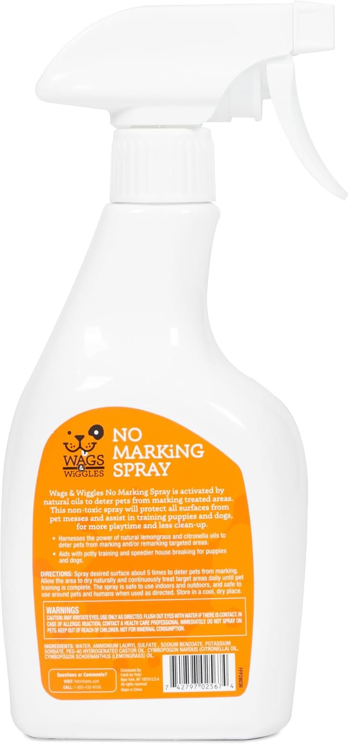 Wags & Wiggles No Marking Deterrent Training Spray for Dogs - Indoor Dog Pee Repellent & Behavior Aid, Anti Pee & Urine Deterrent, No More Marking, Ideal for Potty Training, 16 Fl Oz