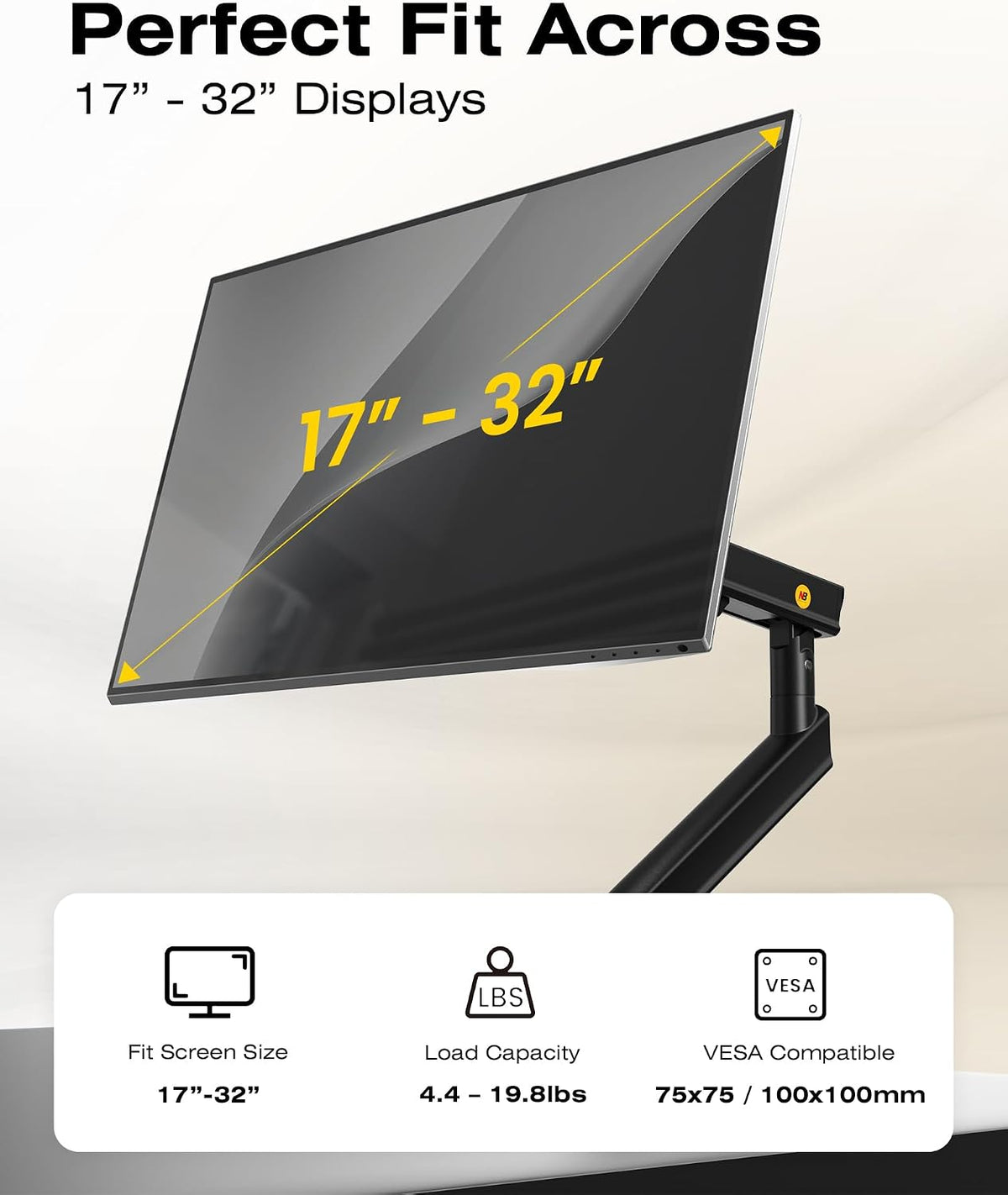 NB SmooVex™ Monitor Arm, Monitor Stand fits up to 32 Inch, Mechanical Spring Mount, VESA 75/100 mm, Model-A5(Black)