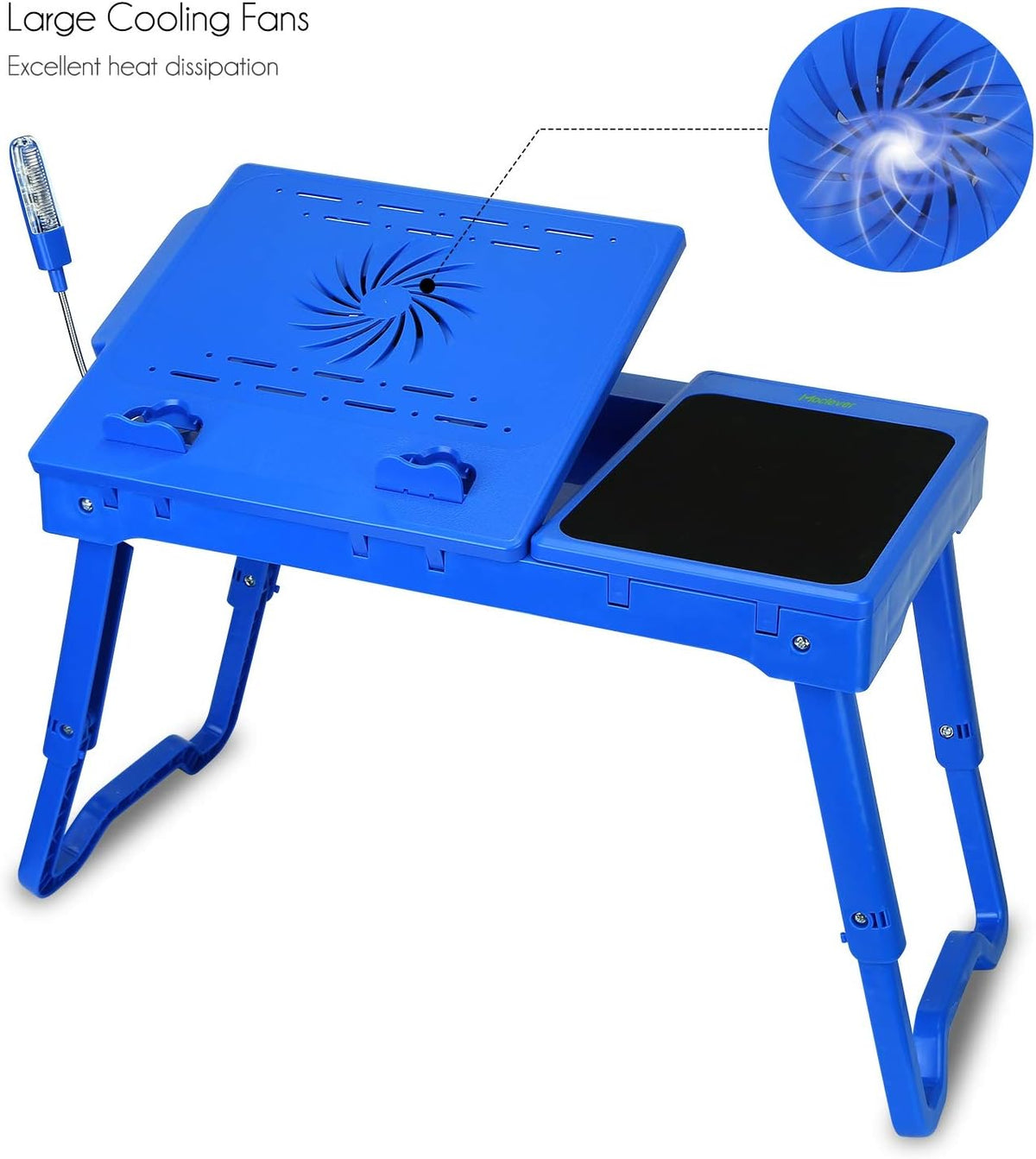 Moclever Laptop Table for Bed-Multi-Functional Laptop Bed Table Tray with Internal Cooling Fan & 2 Independent Laptop Stands-Foldable & 3 Different Height Laptop Desk-LED Lamp-4 Port USB