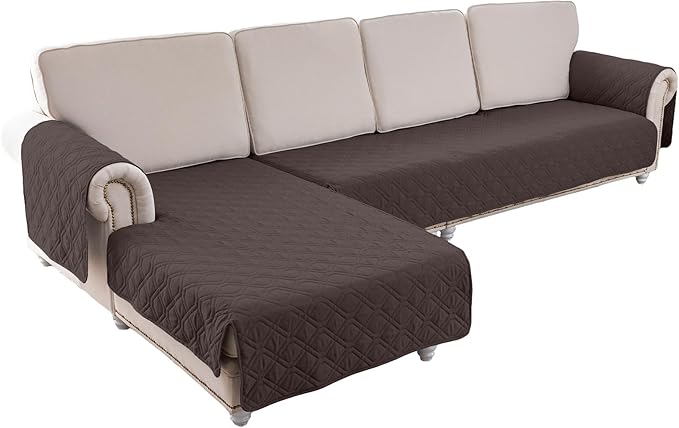 ele ELEOPTION 100% Waterproof 2 Piece Couch Cover Pet Blanket Sectional L Shape Sofa Cushion Cat Dog Bed Cover (Chaise Lounge + 3 Seat Covers) Brown