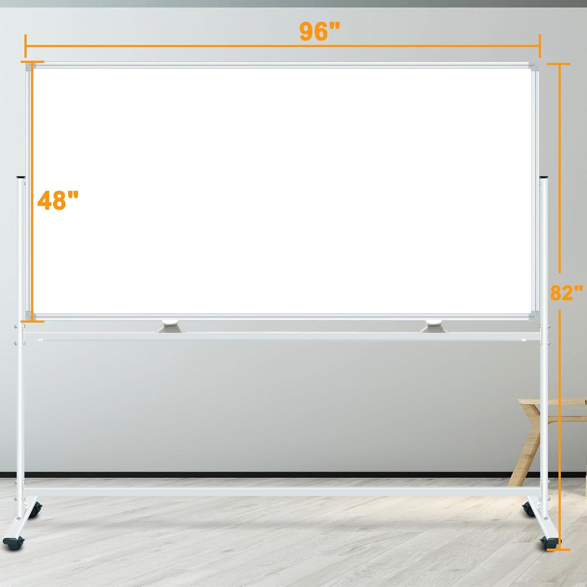 Large Rolling Whiteboard on Wheels 96"x48", Double-Sided Mobile Whiteboard
