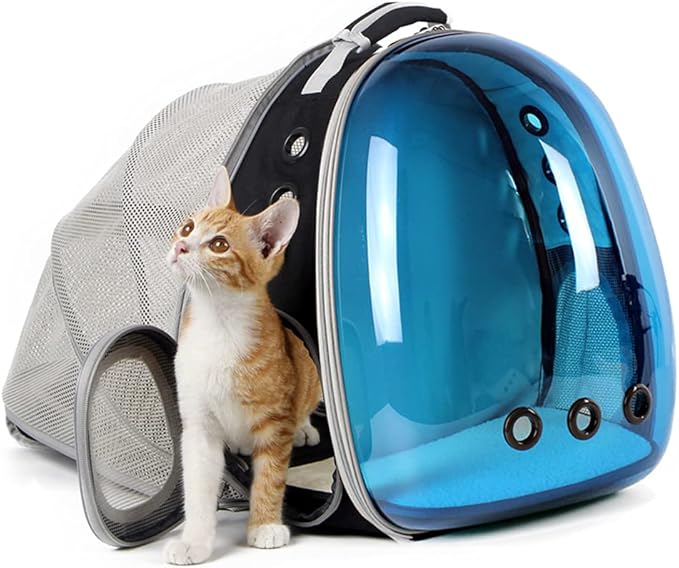 halinfer Tinted Blue Cat Backpack, Expandable Space Capsule Polarized Pet Carrier for Kitten Bunny Small Dog, Pet Carrying Hiking Traveling Backpack