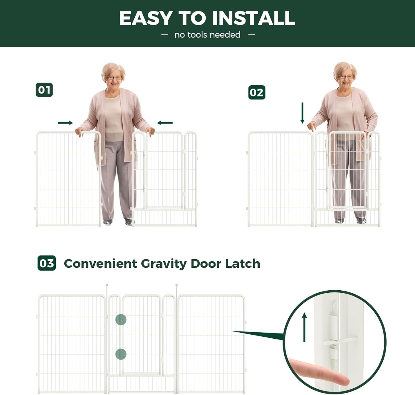 FXW Rollick Unleashed Dog Playpen for Indoor, Yard, RV Camping, 40 inch 8 Panels for Medium and Large Dogs, White│Patented