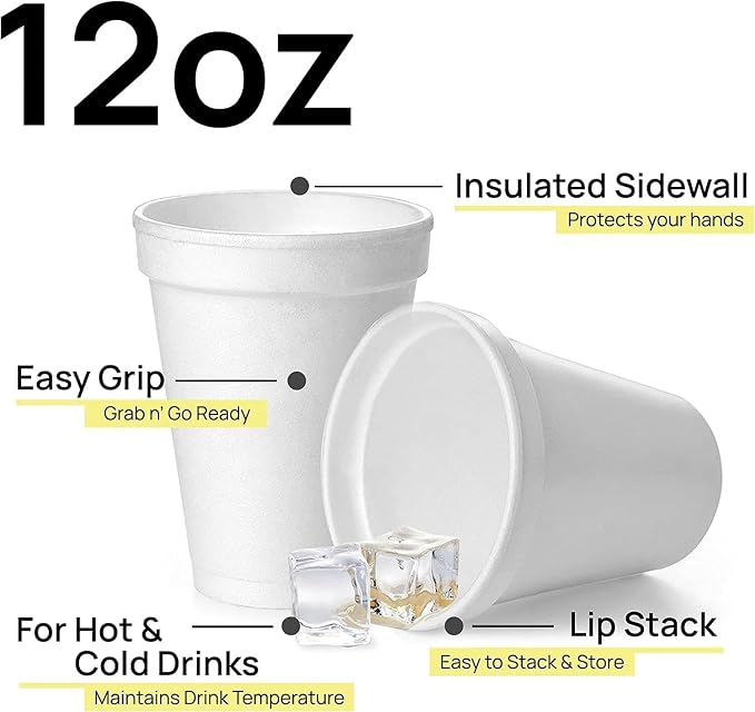 Shop Square 12 oz Styrofoam Cups Bulk Disposable White Foam Cups