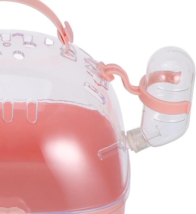 Small Pet Carrier Cage with Water Bottle Portable Hamster Travel Cage for Outdoor Use Pink Small Animal Carrier for Rabbits, Gerbils, and Birds