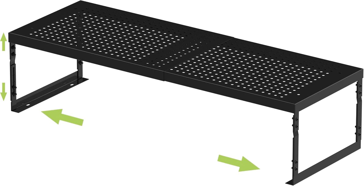 Jojocross Adjustable Stackable Metal Storage Shelf Organizer - Expandable Wire Rack with Perforations for Kitchen, Pantry, Bathroom, Cabinet & Office-Compact, Durable & Sturdy(1PACK/Large/Black)
