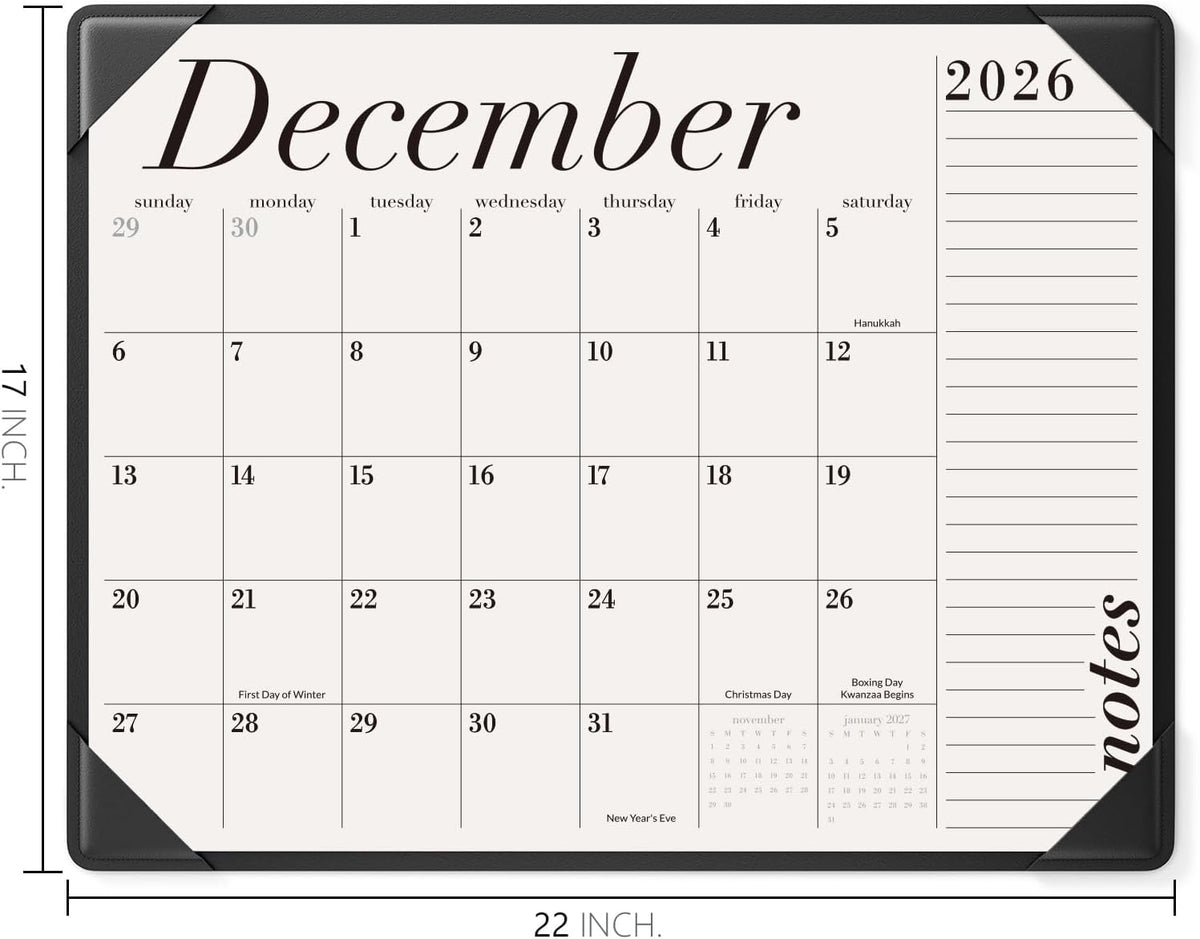 Jotsome Large Desk Calendar 2026-2027 with Protective Mat 22"x17"