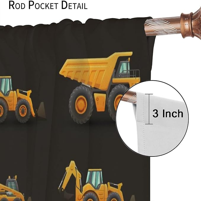 Kids Construction Window Curtains, Construction Machinery Equipment Mode of