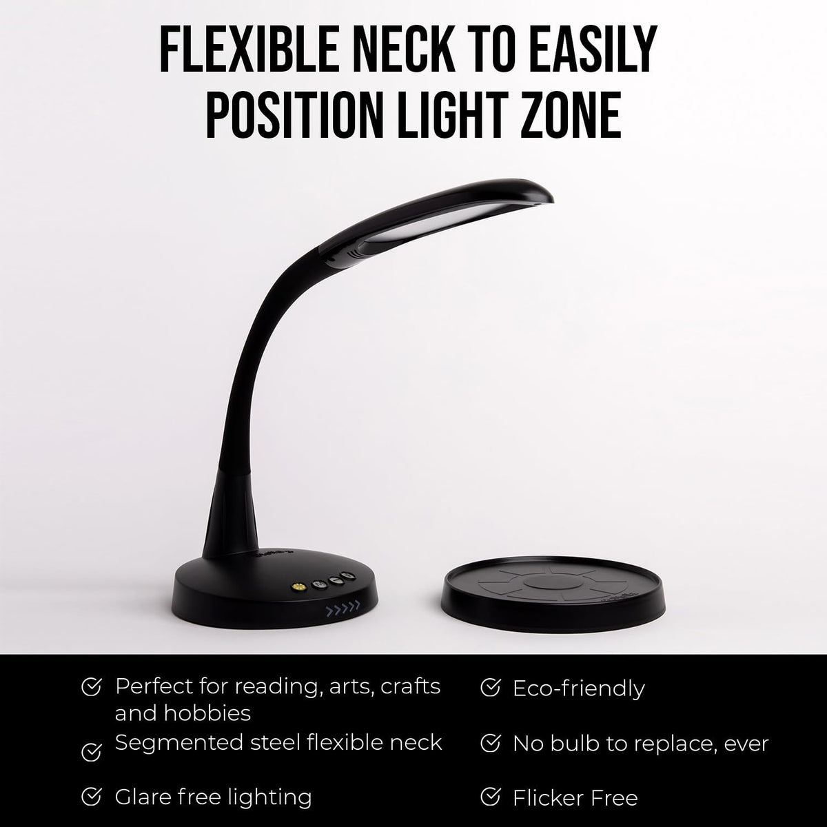 Stella GO 12W Portable Task Lamp, Dimmable, Custom Color Temperature, Adjustable, and Remote Controlled Modern Standing Lamp for Living Room, Bedroom, and Office Lighting (Black)