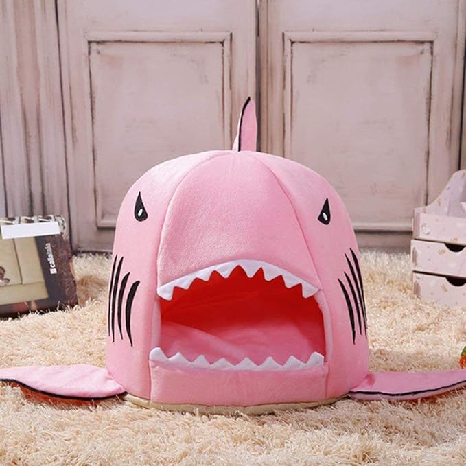 Shark Shaped Pet Dog Puppy Bed Warm Cat Bed House Nest for Autumn Winter Grey M