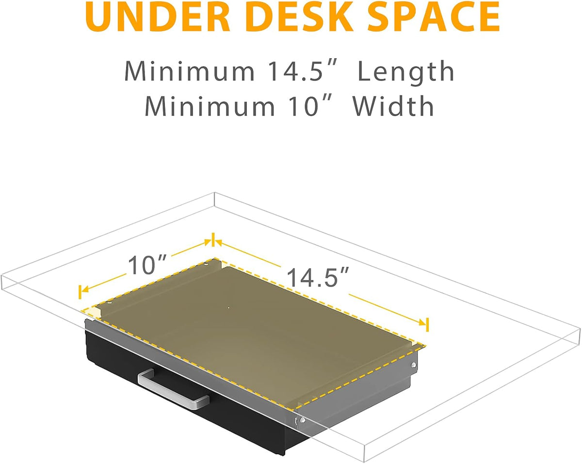 Gome Under Desk Pull-Out Drawer - Storage Organizer Office Mounted, Easy Slide-Out Pencil Drawer for Saving Space, Under Flat-Top Desk Storage Ideal for Sit-Stand Workstation