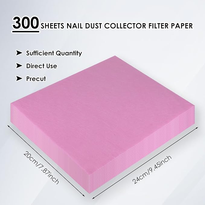 300 Sheets Nail Dust Collector Filter Paper: Disposable Dust Vacuum Filter