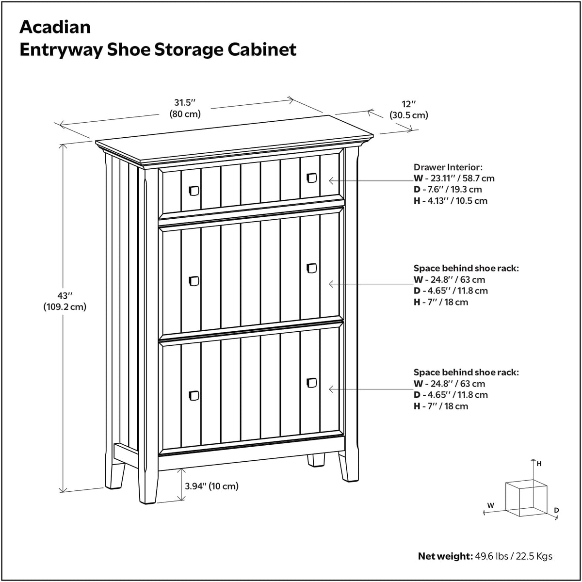 SIMPLIHOME Acadian 32" Wide Solid Wood Shoe Cabinet in Brunette Brown