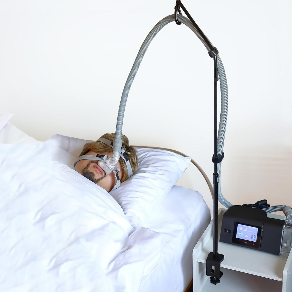 LONYEON CPAP Hose Holder, Height Adjustable Rotatable for Sleep, Black