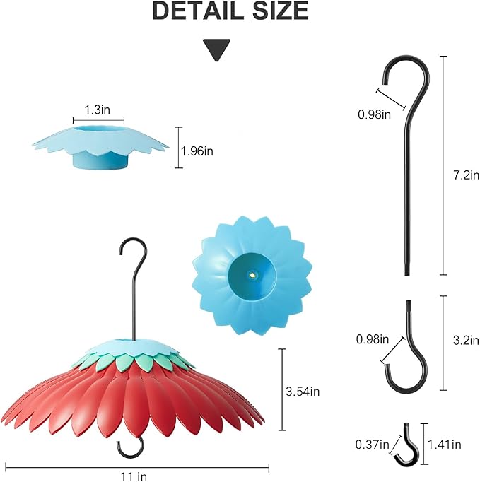 Bird Feeder Weather Guard Dome Cover Red Rain Shade for Hummingbird Feeders Built-in Moat Proof, Easy to Install 11inch