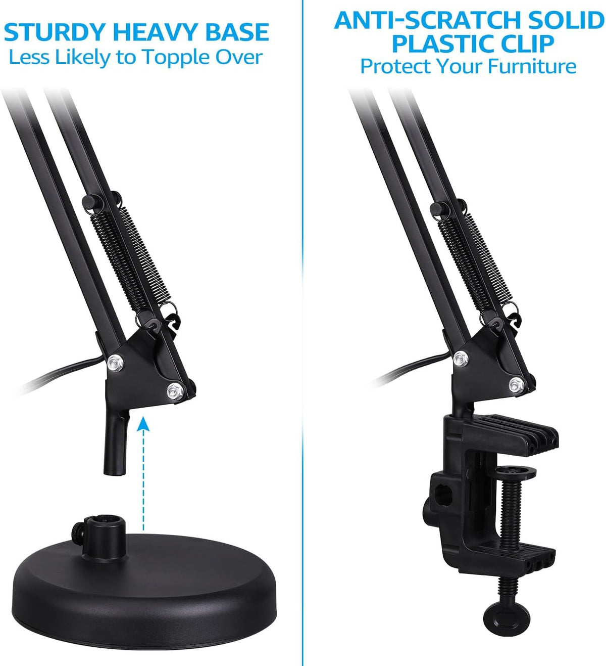 TORCHSTAR Metal Desk Lamp, Adjustable Swing Arm, E26, Black (Pack of 2)