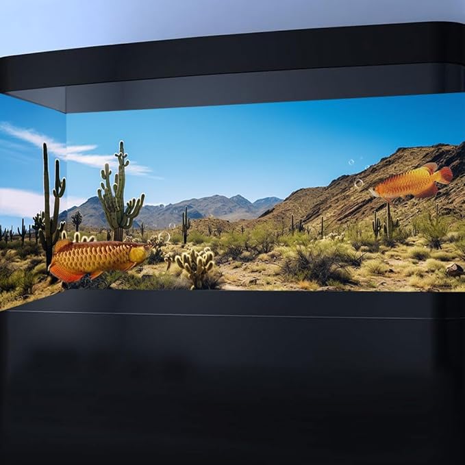 Reptile Habitat Background, Retro Desert Oasis Cactus Terrarium Background 72X24 in Background with 8 EVA Double-Sided Tape