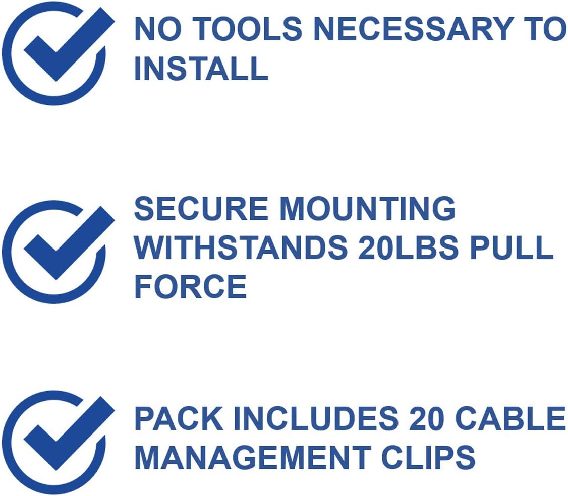 Legrand - OnQ Cable Management Clips, No Tools to Install Wall Cable Management, Cable Clips Withstand 20 LBS Pull Force, Black, AC103520, 20 Pack