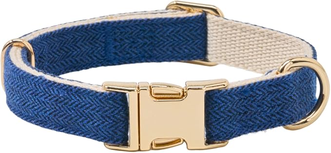 Soft Cotton Hemp Dog Collar with Metal Buckle Adjustable Tweed Dog Collars for Small Medium Large Dogs(Royal Blue,Small)