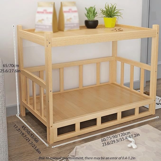 Dog Bed Wood Platform, Elevated Pet Cushion Bed(No Bedding), Dog Bed Frame with Upper Storage Space, Floor Standing Pet Furniture(47.2 X 23.6 X 27.6IN)