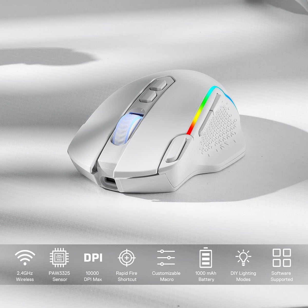 Redragon M810 PRO Wireless RGB Gaming Mouse 10000 DPI Remapping Keys