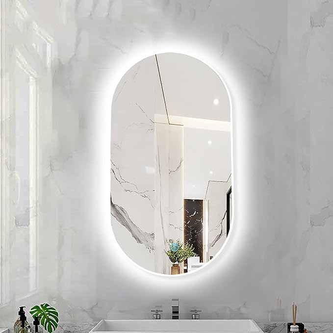 Oval LED Illuminated Bathroom Mirror, Wall-mounted Vanity Makeup Mirror
