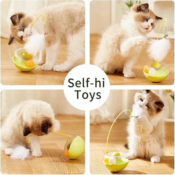 PAZ'S GIFT Interactive Cat Toy, 3-in-1 Teaser with Rolling Ball Track, Catnip Dancer for Indoor Cats