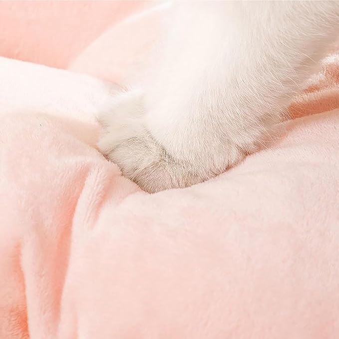 Cat Bed for Indoor Cats, Dog Bed with Anti-Slip Bottom, Rabbit-Shaped Cat/Small Dog Cave with Hanging Toy, Puppy Beds with Removable Cotton Pad, Super Soft Calming Pet Sofa Bed (Pink, Large)