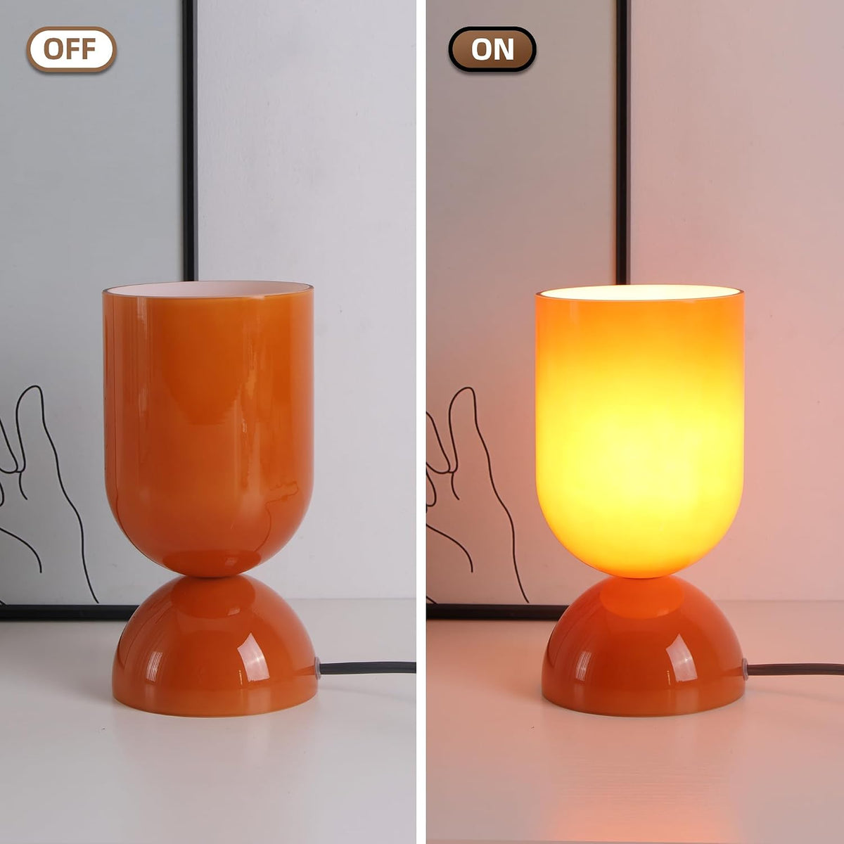 8.9" Dimmable Modern Glass Table Lamp with Dome Base, Glossy Orange