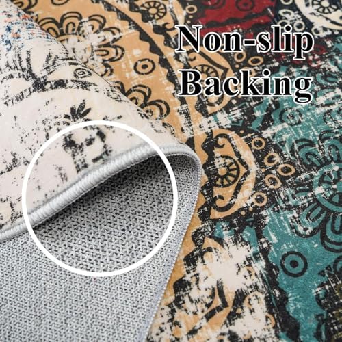 Washable 4x5 Area Rug Abstract: Red Soft Non-slip Mat Bathroom Households