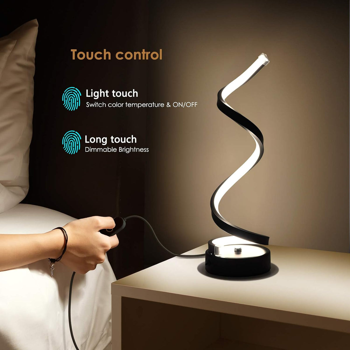 NUÜR Table Lamps for Living Room Set of 2, Black Dimmable LED Lamp, Small Bedside Lamps, Nightstand Lamp for Bedroom Office Home Living Room