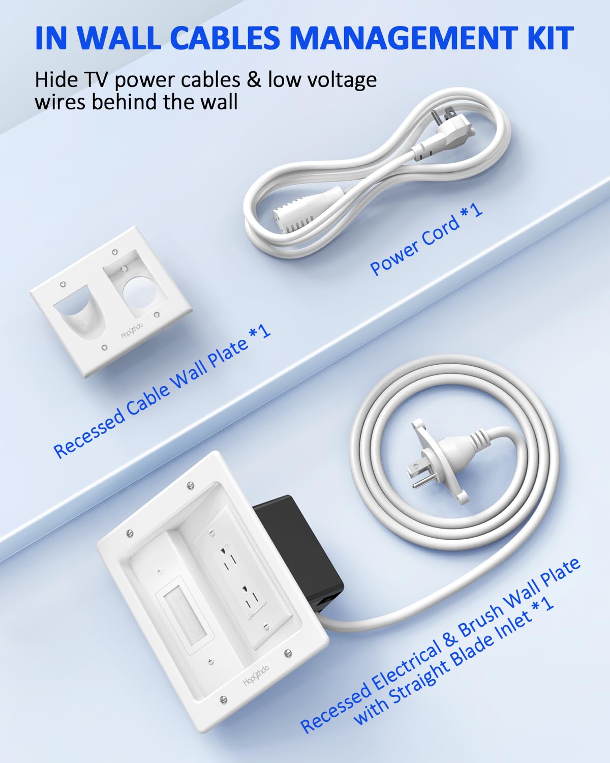 in Wall Cable Management Kit for TV, Recessed Outlet with TV Cable Hider Wall Kit, Cord Hider for Wall Mounted TV, Cable Management Box for Home & Office Theater System, White