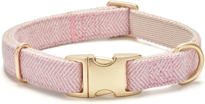 Soft Cotton Hemp Dog Collar with Metal Buckle Adjustable Twilled Dog Collars for Female Small Medium Large Dogs(Pink,Medium)