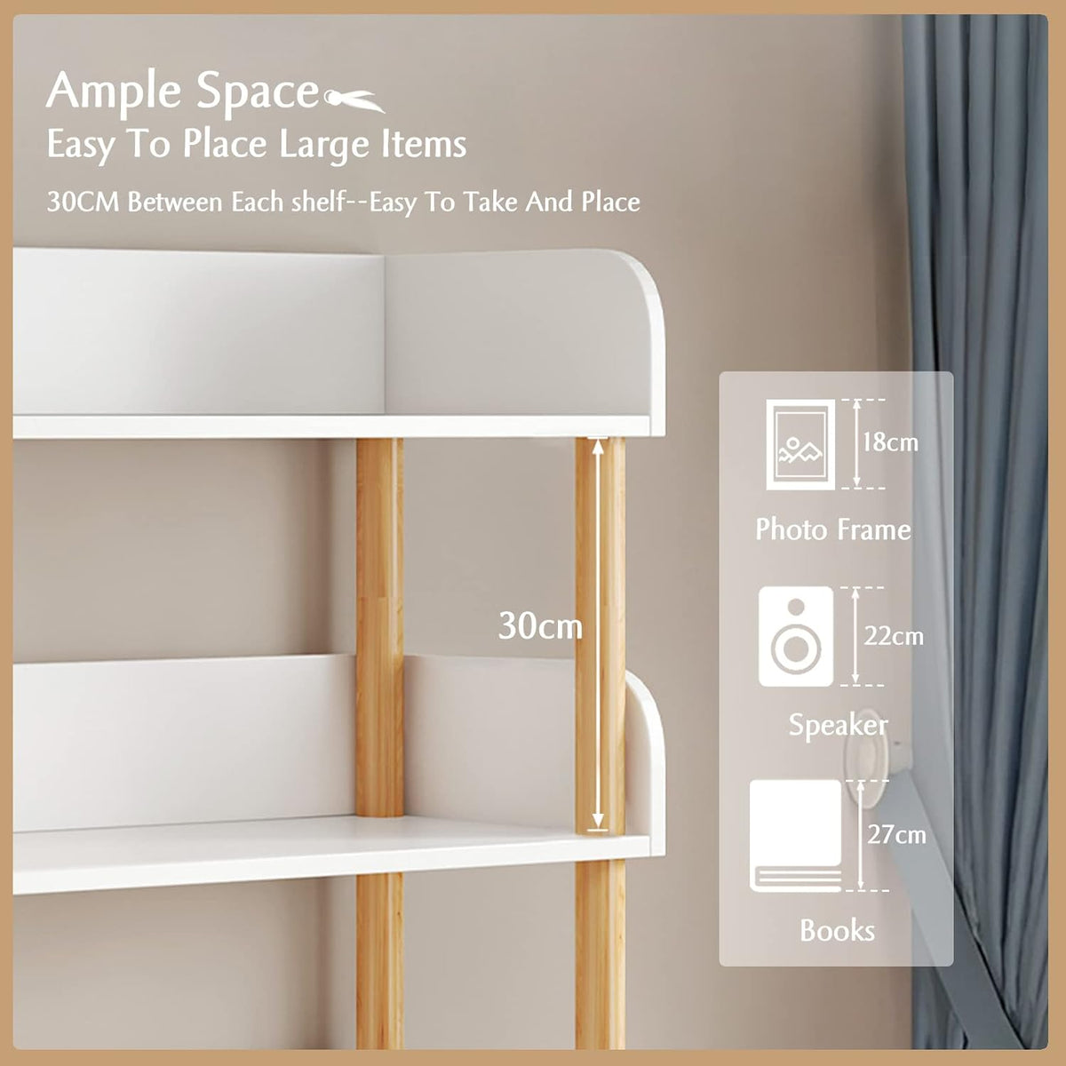 OSCHF 4-Tier Wooden Open Bookcase, Warm White