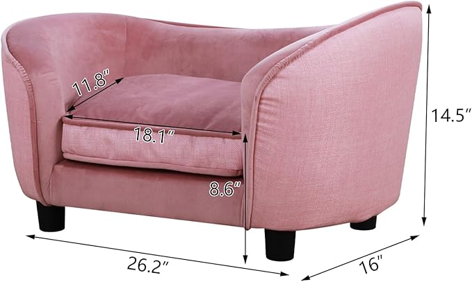 Getifun Pet Sofa Bed, Velvet Couch with Washable Cushion for Small Dog Cat (Pink)