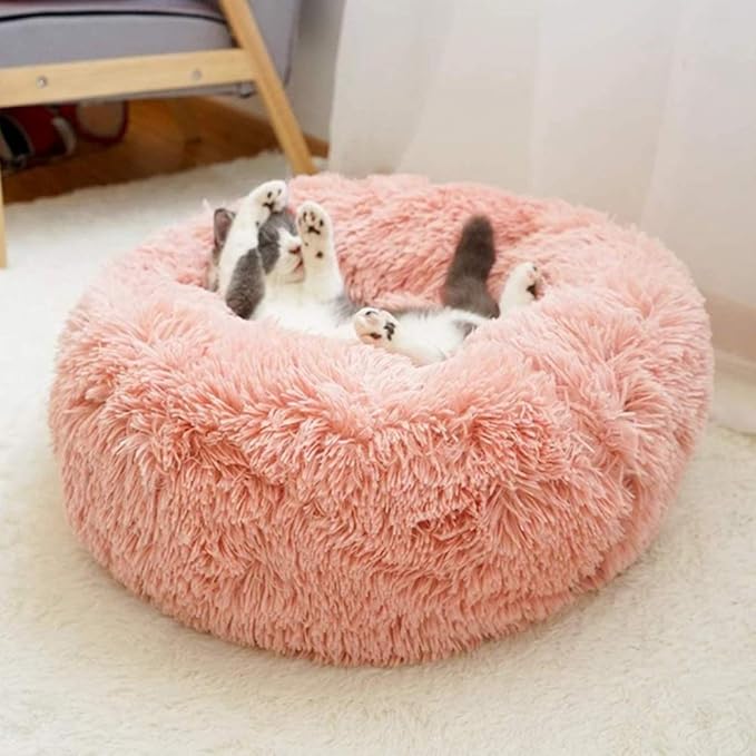 otoez Kitten Puppy Bed Extra Small XS Round Dog Cat Beds Anti Anxiety Plush Pet Calming Donut Bed with Non-Slip Waterproof Bottom, Washable (15.7", Pink)