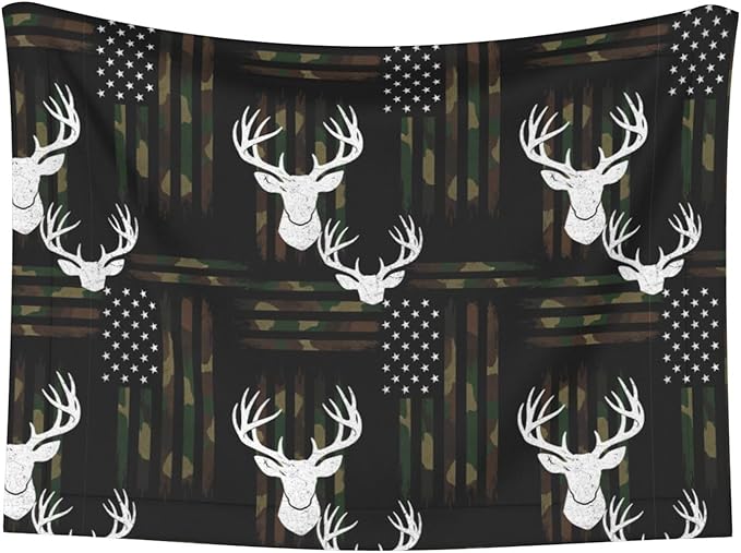 Pet Blanket for Car Rides Vet Visits, Deer Camo Camouflage American Flag Hunting Black, Two Sided Reversible Plush Design with Bumpy Dot Side Offers Comfort Home Piece On Go Travel