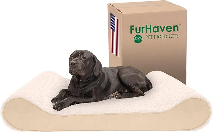 Furhaven Memory Foam Dog Bed for Extra Large Dogs w/ Removable Washable Cover, For Dogs Up to 180 lbs - Ultra Plush Faux Fur & Suede Luxe Lounger Contour Mattress - Cream, Giant/XXXL