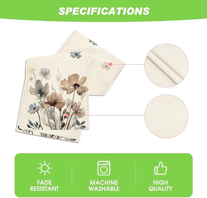 Artoid Mode Brown Poppy Floral Leaves Spring Table Runner, Seasonal Summer