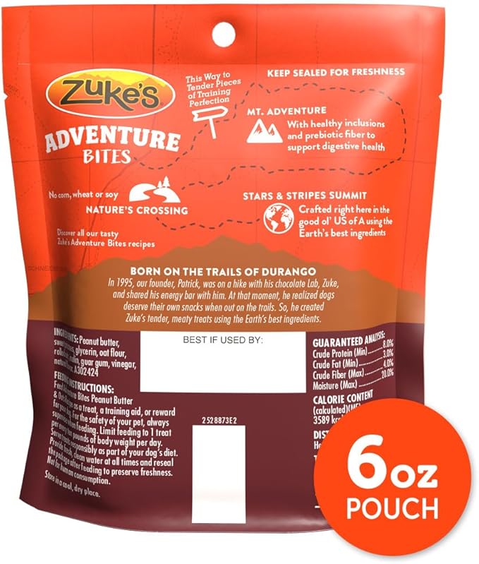 Zuke’s Adventure Bites Pet Treats for Dogs, Soft Dog Treats with Real Peanut Butter and Oats - 6 oz. Pouch