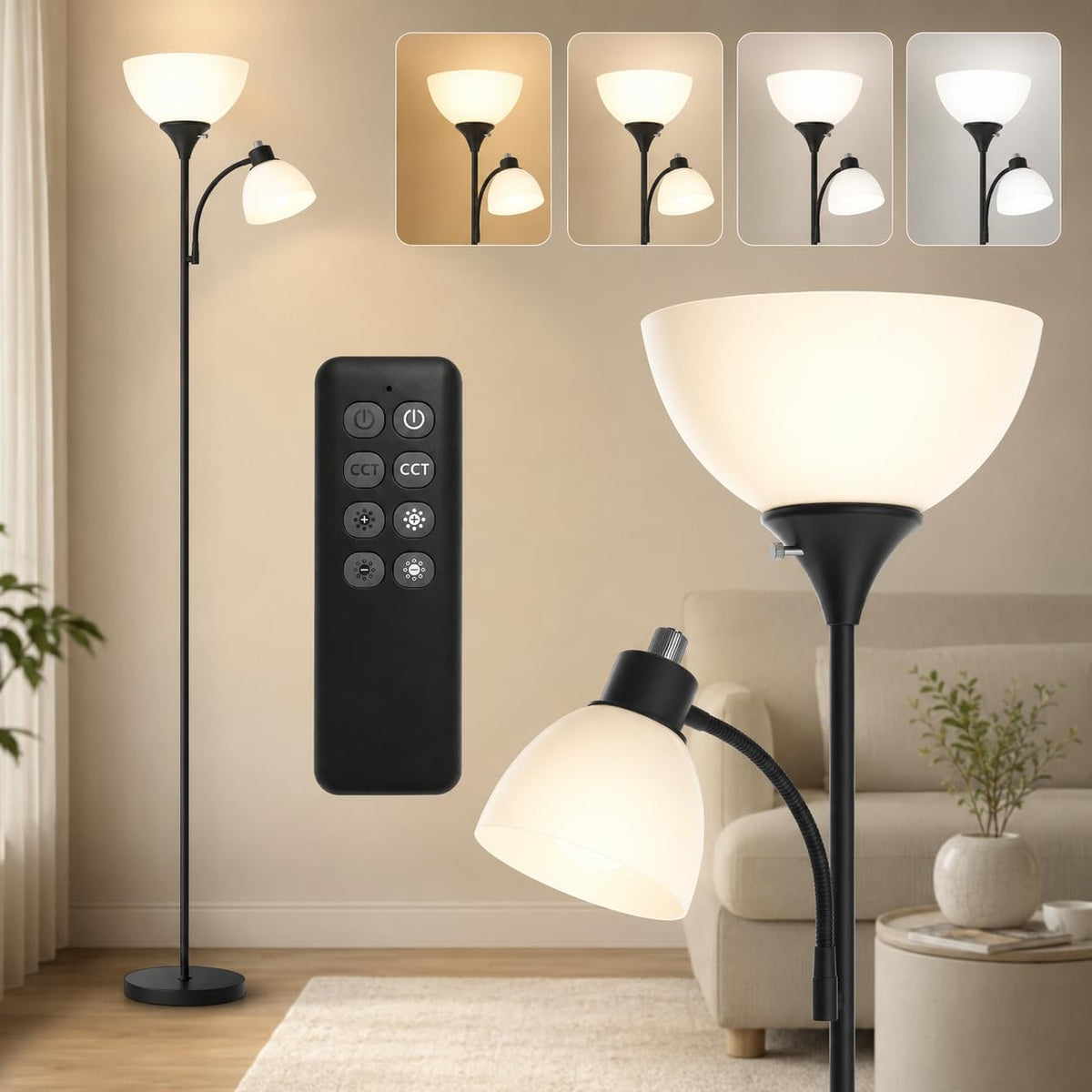 GERGO Torchiere Floor Lamp with Remote Control and Adjustable Reading Light