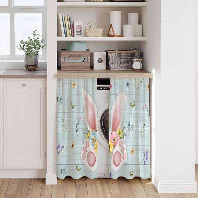 Easter Kitchen Tier Curtains 45 Inch Long 2 Panel Set, Rod Pocket Short Window