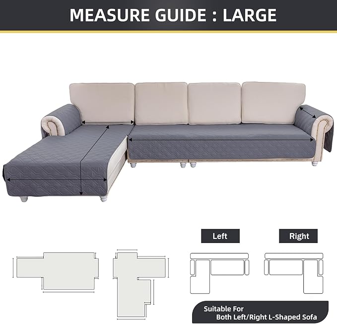 ele ELEOPTION 100% Waterproof 2 Piece Couch Cover Pet Blanket Sectional L Shape Sofa Cushion Cat Dog Bed Cover (Chaise Lounge + 3 Seat Covers) Gray