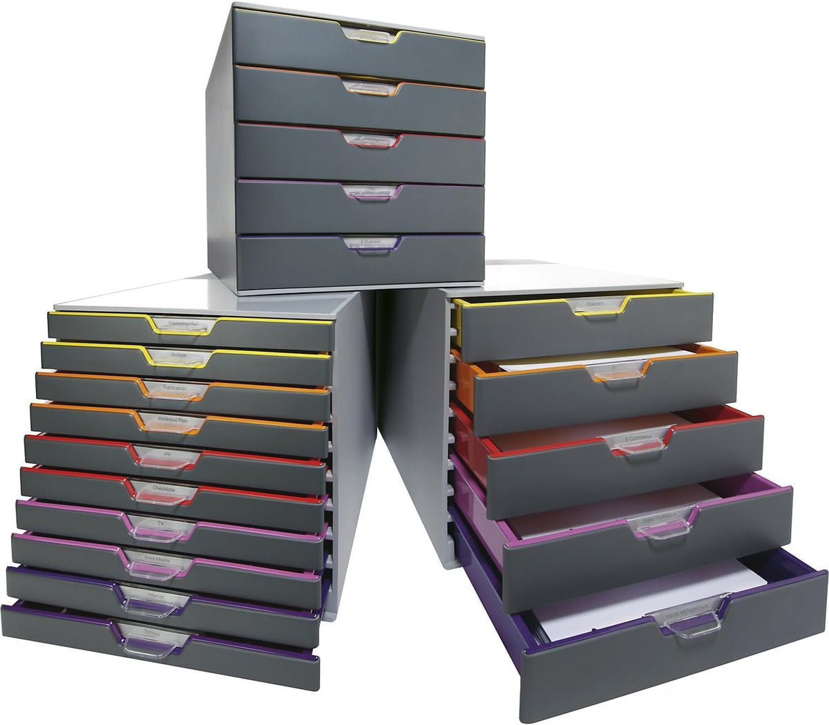 Durable Varicolor 10 Drawer Unit - Gray Desktop Drawer Set with 10 Color Coded Draws - Letter to Folio Size Files - Perfect for Storing Documents and Paper Work