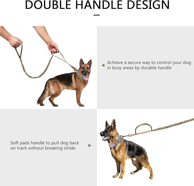 DAGANXI Tactical Dog Collar Leash Set, Adjustable Military Training Nylon Dog Collar with Controll Handle and Heavy Metal Buckle for Medium and Large Dogs，with Patches and Airtags Case (M, Brown-Set)